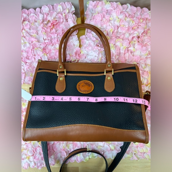 Dooney & Bourke Black Peppled Tan Leather Satchel Hand Bag - Picture 9 of 13